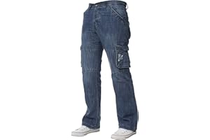 ZE ENZO ENZO Mens Designer Cargo Combat Jeans Denim Pants All Waist Sizes