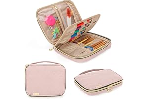 Yarwo Sac pour Crochet Tricot, Organisateur pour Aiguilles à Tricoter (jusqu'à 20 cm) avec Plusieurs Poches pour Tricot Accessoires, Beige Rose (SAC UNIQUEMENT)
