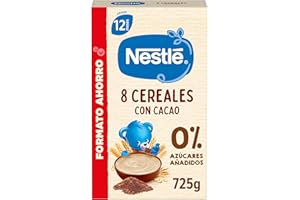 Nestlé Papilla 8 Cereales con Cacao, sin azúcares añadidos, a partir de los 12 meses, 725 g