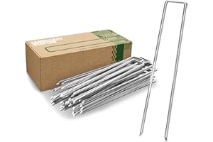 GardenGloss Sardines de Fixation en Acier Galvanisé pour Sols Très Durs (100 Pièces) - Agrafes de Fixation pour Toile de Paillage, Grillage et Tente - Long 200 mm, Larg 25 mm, Ø 3.8 mm