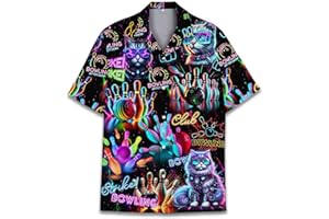 HIHI GLOBAL Neon Alien Hawaiian Shirt for Men Women, Space Shirt Button Down Short Sleeve, Alien Mens Hawaiian Shirts