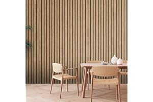 K&L Wall Art Papier peint aspect bois Panneaux muraux acoustiques en bois 3D Papier peint intissé mur à lamelles (marron clair)