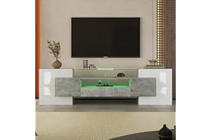 Huayz Mobile TV 200 cm, elegante mobile TV Lowboard.lucido con illuminazione a LED, mobili da soggiorno. Design moderno. Elegante superficie in vetro (grigio)