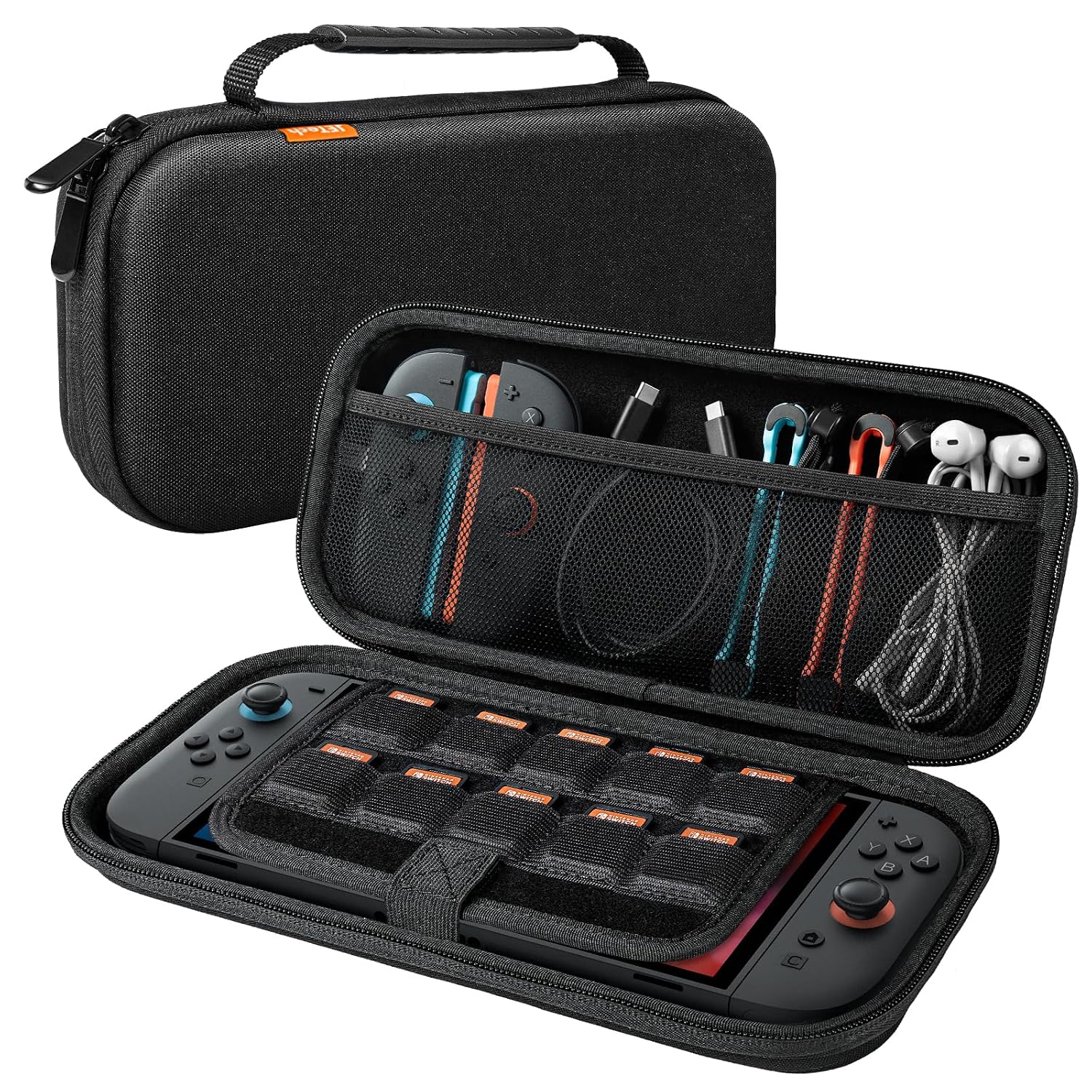 JETech Draaghoes voor Nintendo Switch 2 (2025) 7,9 inch, harde draagbare reistas met 10 sleuven voor speelkaarten en accessoirevak, licht, krasbestendig (zwart)