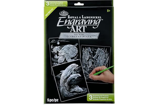 Royal & Langnickel SILF-SET4 Pack Economique de Gravure d'art Taille A4 avec 3 Motifs Faune marine Argent