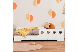 smartwood TILA 5L Lettino Montessori 60x120 cm | Letto per Bambini a Pavimento con Spondina Anticaduta - Legno Certificato | Bianco | dai 3 Anni in su