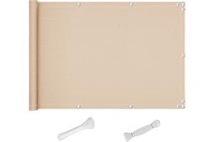 QINGLV Pantalla De Balcón Jardín Protector 60x200cm Revestimiento para Balcón Protección UV Opaca Pantalla para Balcon Exterior con Cuerda Y Bridas -Color Arena