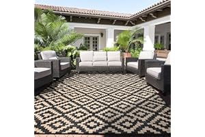 ‎ALISHOMTLL Alishomtll Outdoor Teppich Wetterfest 150x245cm, PP Wasserdichter Kunststoff Terrasse Teppich, Garten Balkon Wendbar UV-beständige Carpet, Außenteppich Camping für BBQ Picknick, Schwarz Braun