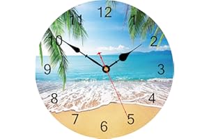 ‎TAHEAT TAHEAT 20 cm Kleine Sommer Palmen Wanduhr Karibik Meer Strand Uhren, Lautlos Ohne Tickgeräusche Holz Wanduhren für Küche/Schlafzimmer/Wohnzimmer/Badezimmer