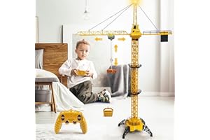 Mini Tudou 128 cm High 2.4 Hz Remote Control Crane Toy for Kids,6 Channels Control Construction RC Tower Crane Toy,Double-Sided Infinite Rotation with Tower Light and Sounds for Children Boys Girls