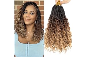 Xtrend 10Inch 8Packs Boho Box Braids Crochet Hair with Curly Ends 14strands/pack Pre Looped Bohemian Messy Goddess Box Braids Hair Extensions Synthetic Bob Goddess Locs Hair for Black Women 53#…