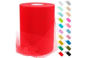 Uiopa Tulle Rouge, 15cm x 91,4m Rouleau de Tulle en Polyester Maille Tissu pour Tutu Jupe, Deco Mariage/Fête, Deco Chaise Mariage, Noeud Cadeau, Artisanat DIY