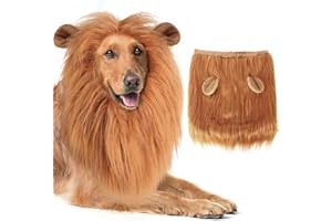 TNSLAND Kostium dla psa, grzywy lwa, psa, lwa, grzywy, kostium dla średnich i dużych psów i kotów, grzywa lwa, peruka dla psa z uszami, na Boże Narodzenie, imprezę Cosplay