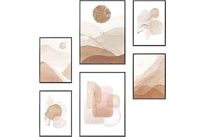 Heimlich Set di Stampe da Parete - SENZA Cornici - Decorazioni da Muro per Soggiorno, Camera da Letto e Cucina - Poster Abbinati - | 2 x A3 & 4 x A4-30x42 & 21x30 | » Acquerello astratto oro III «