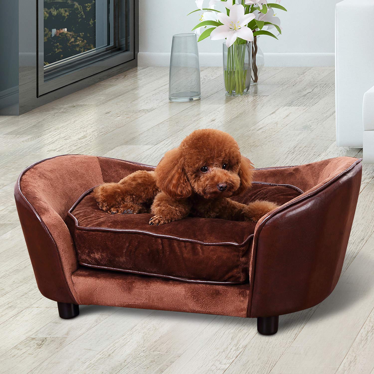 Pawhut Luxury Pet Sofa Dog Bed Chair Puppy Cat Kitten Soft Mat Home Indoor Couch House W Cushion Coffee Large