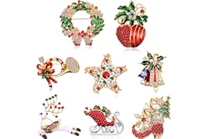 Hicarer Set di Spille Natalizie da 9 Pezzi con Strass per Donna Spille Smaltate di Cristallo Spille di Alberi di Natale Campane Pupazzo di Neve per Gioielli per Decorazioni di Natale