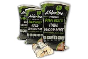 Alderline Kiln-Dried Birch Hardwood Logs 25 L - Ready to Burn firewood - Smokeless 25 cm fire logs for wood burner, Stoves, Fire Pits, and More! - Pack 3