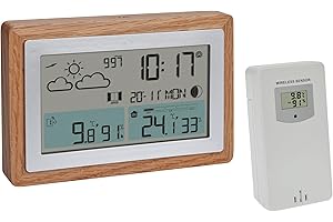 TFA Dostmann Stazione meteo con sensore esterno OAK, 35.1167.54, radio, previsioni meteo, con telaio in legno, temperatura interna ed esterna, con suggerimento di aerazione, dimmerabile, marrone