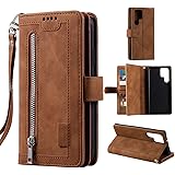 EYZUTAK Cell Phone Case for Samsung Galaxy S23 Ultra Flip Cover Leather Shell Zipper Magnetic Lock Wallet with 9 Card Slots S