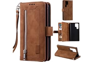 EYZUTAK Funda para Samsung Galaxy S24 Ultra, funda de piel con tapa y cierre magnético, cartera con 9 compartimentos para tarjetas, función atril, estilo retro, mate, color marrón