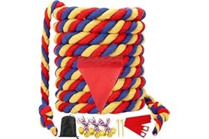 WYRJXYB Tauziehen Seilspiel 12M, Outdoor Spiele Gartenspiele Geburtstag Party Spiele for Kinder Erwachsene, Tauziehseil mit Medaillen für Draußen Geburtstagsspiele,Tricolor