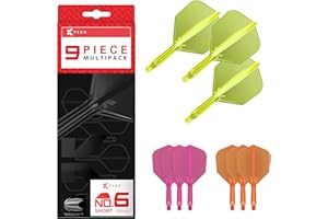 TARGET Darts K-Flex Integrated Dart Flights and Shafts, No.6, Kflex 9 Pack Bundle | Czarny, Biały, Przezroczysty, Czerwony, Zielony, Niebieski, Różowy, Pomarańczowy, Żółty | Krótki, Pośredni, Średni