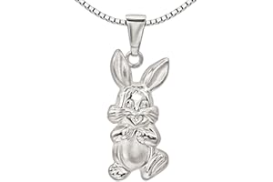 CLEVER SCHMUCK Set Silberner Anhänger Hase 19 mm beidseitig plastisch Ansicht Vorderseite matt und Rückseite glänzend mit einer Kette Venezia 40 cm STERLING SILBER 925