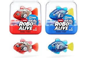 ROBO ALIVE Robo Fish Series 3 robotfisk, 2-pack, blå och röd, simmar i flera riktningar, batteridriven, leksaksfisk, poolleks