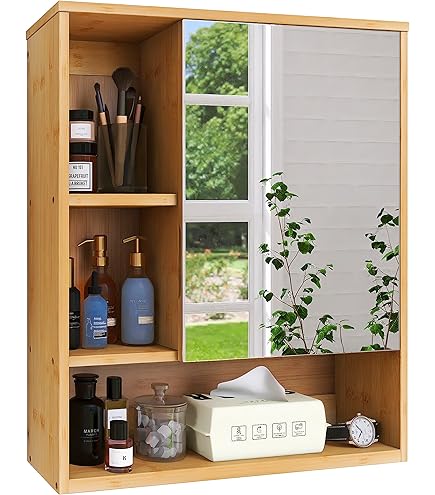 Nova Deco Pensile Bagno con 3 Ante a Specchio e Ripiani Regolabili in