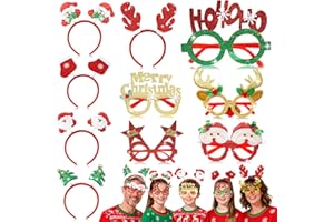 QHPBUY 10 Stk Weihnachtsbrille Weihnachten Haarreifen Set, Weihnachts Kopfschmuck Lustige Partybrille,Glitzernde Party Brillenrahmen Weihnachtsfeier Deko für Fotobox Accessoires Weihnachten Erwachsene Kinder