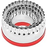 COOKIEQUE 4 Pieces Fluted Round Cookie Cutters, Ring Biscuit Cutters Set, Pastry Cutters for Scones, Unique Design Baking Too