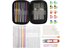 PLAPOT Aiguilles à Crochet Set,53PCS Crochet Tricot Accessoires 22 Tailles Aiguilles à Crochet,kits de Crochet pour Adultes Débutants,Aluminium Assortiment de Crochet