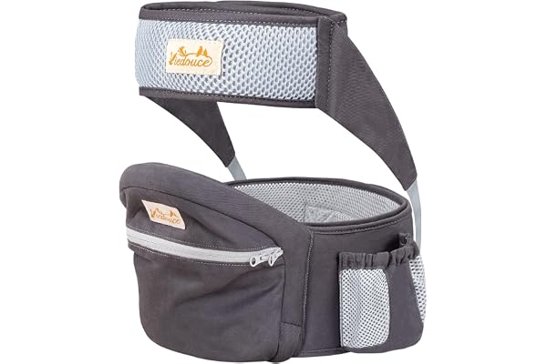 Viedouce Porte bébé Ventral,Ergonomique Tabouret Siège de Hanche avec Protection de Ceinture de Sécurité,Pur Coton Multi Positions Tabouret Bébé Idéal pour les nourrissons de 4-36 Mois (Gris Foncé)