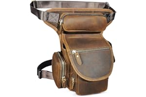 Handadsume Lona Impermeable + Cuero -Motocicletas -Senderismo-Bolsillos-Los Bolsillos de Fanny-Bolsa de Muslos y piernas-Bolsa de Cadera-para Hombres y Mujeres fb211-8 (X - 3109-100% Cuero)