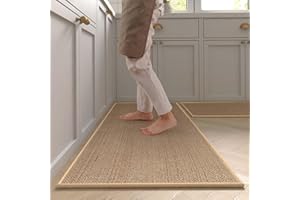 ‎TAYWES Taywes Küchenteppich Waschbar rutschfest Faux Hanf Teppich Läufer, Jute Faux gewebt Küche Bodenmatte Set, Küche Läufer Staub Matten Küche und Esszimmer, Naturkautschuk zurück 44x75+44x120cm