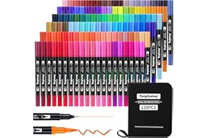 ‎TONGFUSHOP Tongfushop Brush Pen Set, 120 Farben 1-5 mm/Fineliner 0,4 mm Filzstifte Dicke und Dünne für und Erwachsene, Dual Tip Pinselstifte Aquarell Marker für Bullet Journal, Malbücher, Handlettering