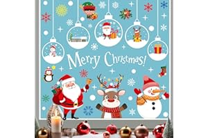 RFWIN Christmas Window Stickers, 98pcs Christmas Window Clings Snowflake Santa Claus Stickers for Christmas Window Decoration, Double Sided Xmas Window Decals for Kids Party Holiday Supplies