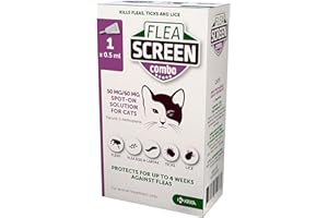 FLEA SCREEN Combo Cat, 1 Pipette - Spot-On Flea Treatment for Cats & Kittens Over 8 Weeks Old - Vet Approved Formula Kills Fleas, Flea Eggs, Ticks - Provides Up to 8 Weeks Protection