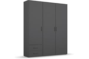 ‎RAUCH MÖBEL Rauch Möbel Voyager Schrank Kleiderschrank Drehtürenschrank, Grau metallic, Schwarz, 3-türig mit 2 Schubladen, inkl. 1 Kleiderstange, 3 Einlegeböden BxHxT 140x194x53 cm