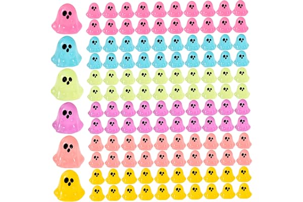 120 st miniatyr halloween harts glow-in-the-dark mini spökfigurer | Mini spöken, 6 söta spökdesign, bra för gör-det-själv, bil, skrivbord och halloweeninställningar
