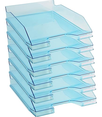 DONAU Brievenbakje, standaard, transparant, violet, 6 stuks, A4, brievenbak, moderne en stapelbare opbergruimte, transparant glashelder, bureaulade, polystyreen