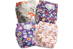 LITTLES & BLOOMZ Littles and Bloomz - Pañal reutilizable para bebé con HOOK-LOOP, 4 pañales, FLV2-0404