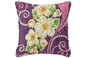 YOJOLO Knüpf Sets Knüpfkissen Zum Selber Knüpfen Knüpfteppiche DIY Blume Muster Kissen Kissenbezug Kreuzstich Latch Hook Kit Handwerk Handarbeiten Erwachsene Kinder Kunsthandwerk ,B,43*43cm/16.9*16.9 in