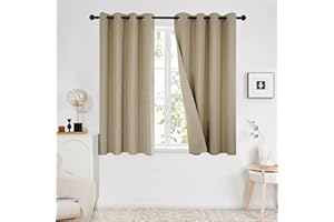 Deconovo Double-sided Faux Linen 100% Blackout Thermal Insulated Eyelet Curtains for Bedroom, Taupe, 46x54 Inch(Width x Length), 2 Panels