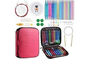 JOZEA Lot de 37 aiguilles à tricoter circulaires en aluminium avec poignées ergonomiques, 13 tailles d'aiguilles à crochet interchangeables