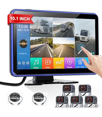 CAMECHO 4 Schermo Diviso Kit Telecamera Retromarcia DVR monitor LCD da 9 Pollici con 4* IP69 Impermeabile Telecamera Posteriore Visione notturna+4*Cavo per Camion/Autobus/RV/Rimorchio