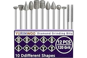 YURINWOO Punta abrasiva diamantata con grana 120, fusto da 0,3 cm, compatibile con utensili rotanti Dremel, 12 mole diamantate per pietra, giada, vetro, resina, metallo, porcellana, ceramica, quarzo, smalto