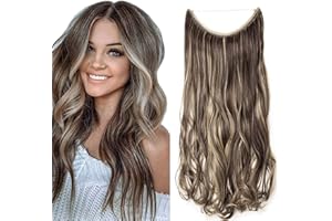 SEGO Extension Capelli Filo Invisibile 50cm Fascia Unica per Capelli Ricci Mossi senza Clip 90g Marrone Scuro/Biondo Cenere