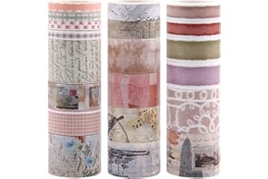 Lychii Washi Tape Set, 20 Rolls Vintage Decorative Masking Tape for DIY, Journals, Daily Planners, Gift Wrapping, Office Party Supplies