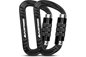 flintronic Mousqueton Verrouillage, Mousqueton Aluminium, Mousqueton en Forme de D, Mousqueton à Verrouillage 12kN, 2PC Mousquetons pour Alpinisme Randonné Le Sauvetage Camping